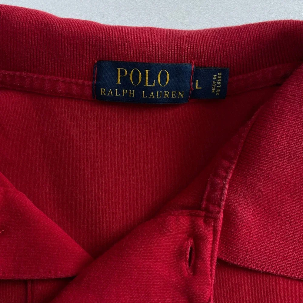 Polo Ralph Lauren Mens Large Red Short Sleeve Cotton Polo‎ Shirt Navy Blue Pony